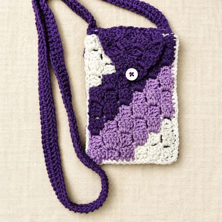 Granny-stitch phone bag — Purple & lilac